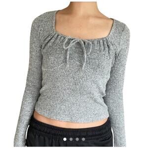 Hollister Long Sleeve Top Womens Size M Gray Square Neck Must Have Collection